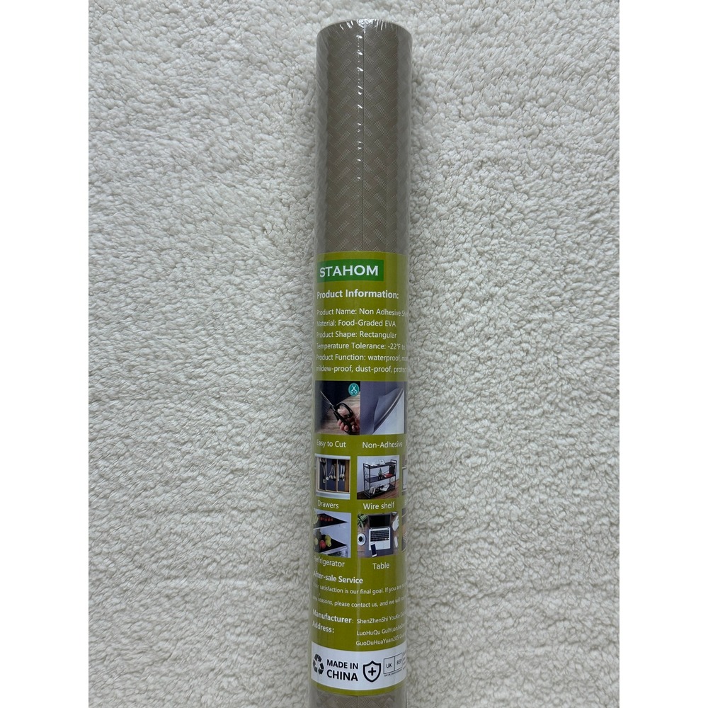 STAHOM Shelf Liner Beige Non-Adhesive Waterproof‎ EVA Basketweave Pattern